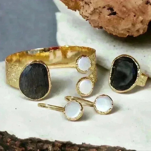 🆕️Turkish Artisan Luxury Jewelry Set 18K Gold Plated Brass Genuine Gemstones - Picture 1 of 7